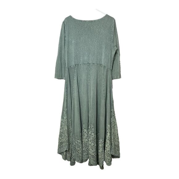Soft Surroundings Dress L Eyelet Lace Asymmetric Hem Lagenlook Bohemian Green - Picture 2 of 10